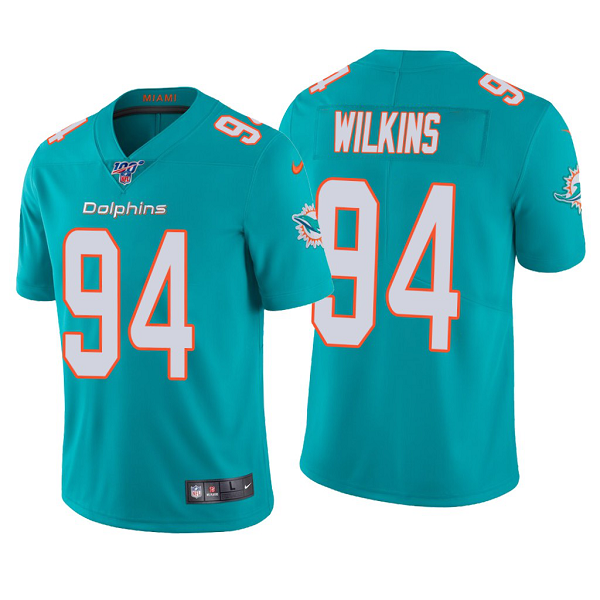 Men's Miami Dolphins #94 Christian Wilkins Aqua Vapor Limited Jersey