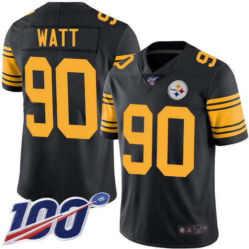 Pittsburgh Steelers #90 T. J. Watt Black Youth Stitched NFL Limited Rush 100th Season Jersey