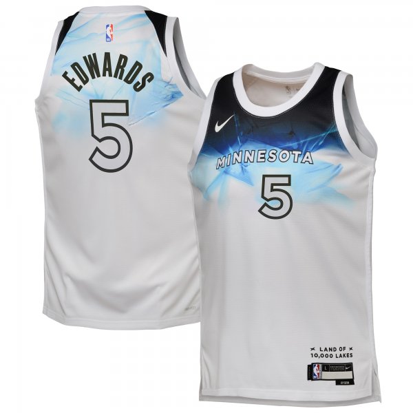 Anthony Edwards #5 Minnesota Timberwolves Nike Youth 2024/25 Swingman City Edition White Player Jersey