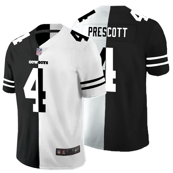 Men's Nike NFL Dallas Cowboys #4 Dak Prescott Black White Peaceful Coexisting Split 2020 Vapor Untouchable Stitched Limited Jersey