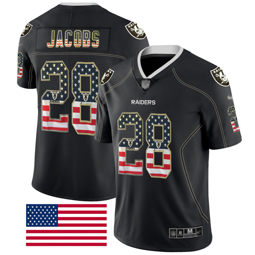 Las Vegas Raiders #28 Josh Jacobs Black Men's Stitched NFL Limited Rush USA Flag Jersey