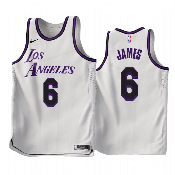 Men's NBA Los Angeles Lakers LeBron James 2022-23 City Edition White #6 Jersey