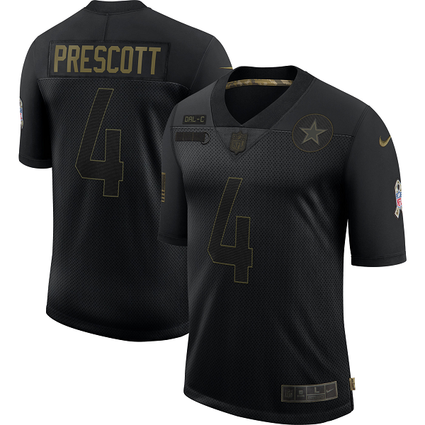 Men's Dallas Cowboys Dak Prescott Nike Black 2020 Salute To Service Limited Jersey