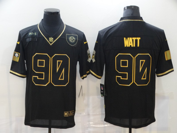 Men's Pittsburgh Steelers #90 T. J. Watt Black Gold 2020 Salute To Service Stitched NFL Nike Limited Jersey