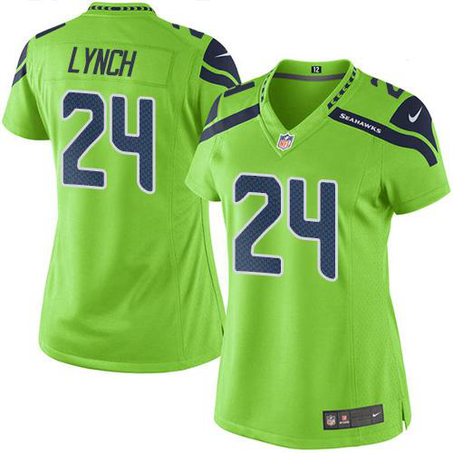 Nike Seattle Seahawks #24 Marshawn Lynch Green Women's Stitched NFL Limited Rush Jersey