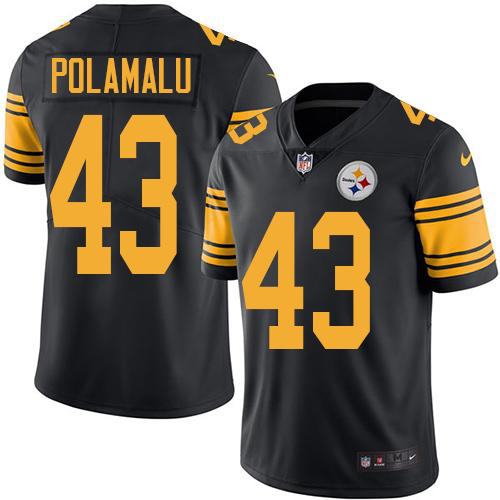 Men's Nike Pittsburgh Steelers #43 Troy Polamalu Black Stitched NFL Limited New Color Rush Jersey