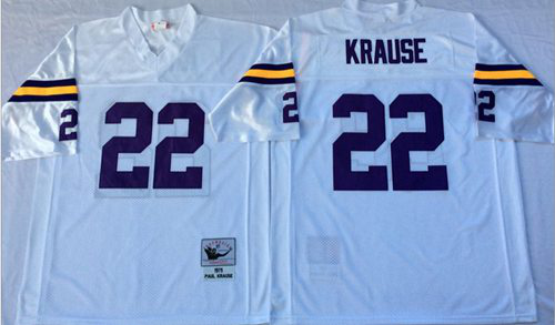 Mitchell And Ness Minnesota Vikings #22 Paul Krause White Throwback Stitched NFL Jersey