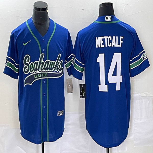 Men's Seattle Seahawks #14 D.K. Metcalf Nike Cool Base Blue Jersey