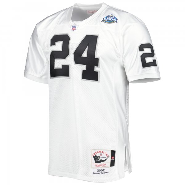 Men's Las Vegas Raiders 2002 Charles Woodson Mitchell & Ness White Throwback Retired Player Jersey