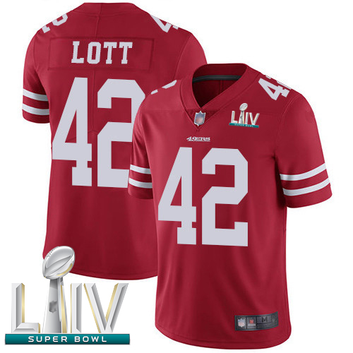 San Francisco 49ers #42 Ronnie Lott Red Team Color Super Bowl LIV Bound Men's Stitched NFL Vapor Untouchable Limited Jersey