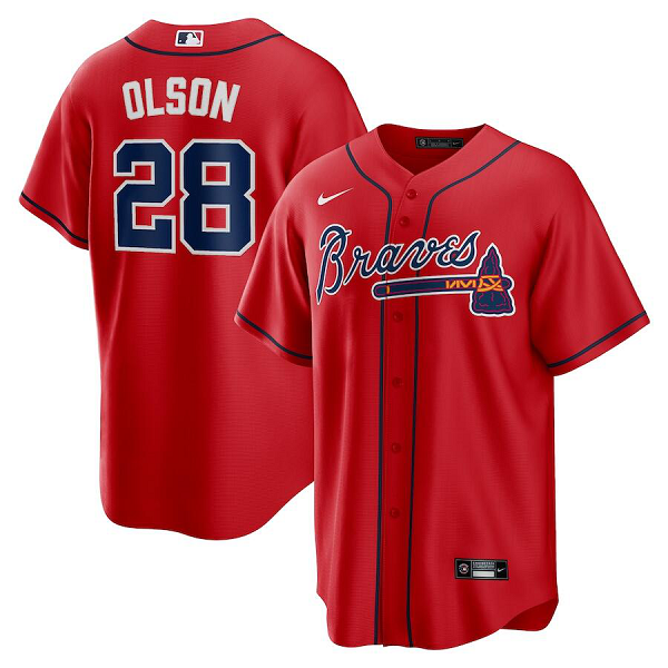 Youth Atlanta Braves #28 Matt Olson Nike Red Alternate Jersey