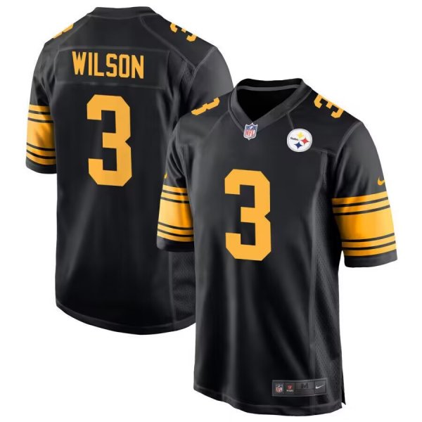 Nike Pittsburgh Steelers #3 Russell Wilson Men's NFL Stitched Black Color Rush Jersey