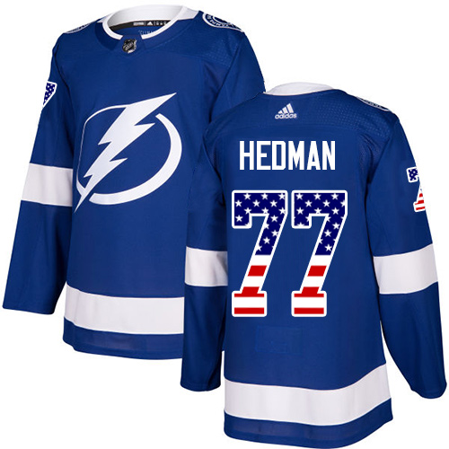 Adidas Tampa Bay Lightning #77 Victor Hedman Blue Home USA Flag Stitched NHL Jersey