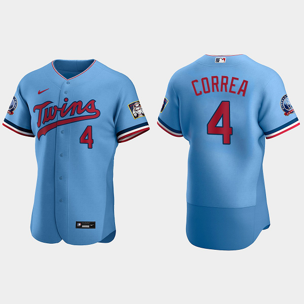 Men's Minnesota Twins #4 Carlos Correa Flex Base Alternate MLB Jersey - Light Blue