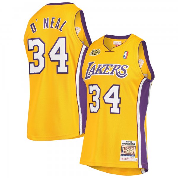 Men's Los Angeles Lakers Shaquille O'Neal Mitchell & Ness Gold 2000 NBA Finals Hardwood Classics Jersey