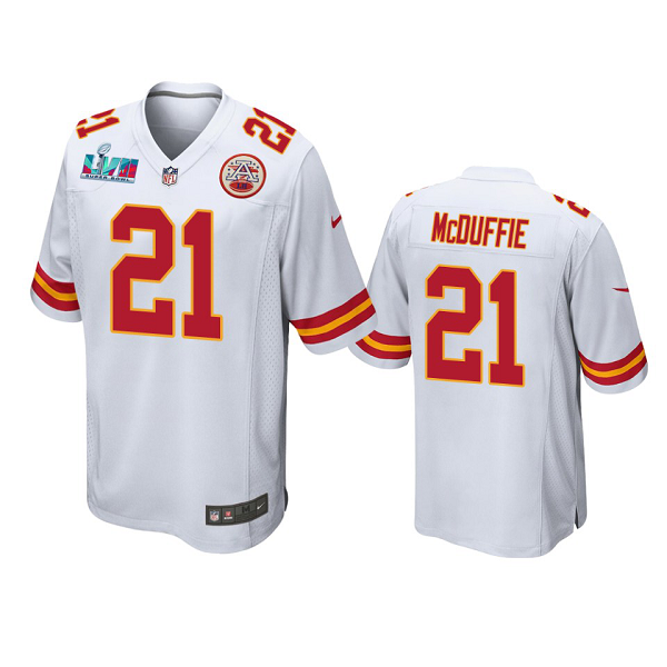 Men's Kansas City Chiefs #21 Trent McDuffie White Super Bowl LVII Limited Jersey