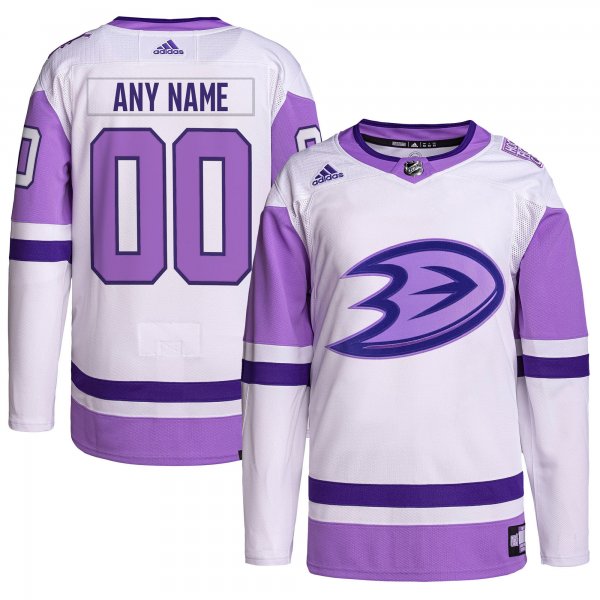 Men's Anaheim Ducks adidas White/Purple Hockey Fights Cancer Primegreen Custom Jersey