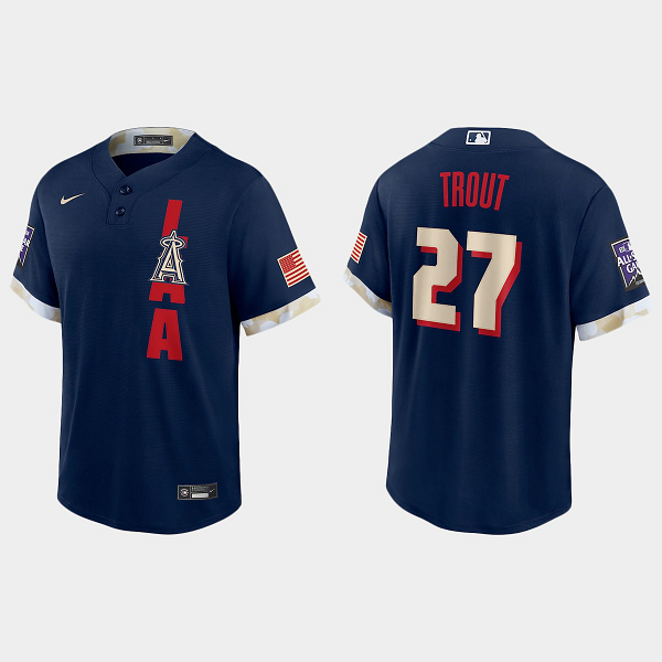 Men's Los Angeles Angels #27 Mike Trout 2021 Navy MLB All-Star Game Jersey