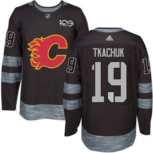 Men's Adidas Calgary Flames #19 Matthew Tkachuk Black 1917-2017 100th Anniversary Stitched NHL Jersey