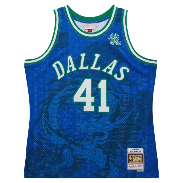 Men's Dallas Mavericks Dirk Nowitzki Mitchell & Ness Blue 1998-2019 Hardwood Classics Asian Heritage 6.0 Swingman Throwback Player Jersey