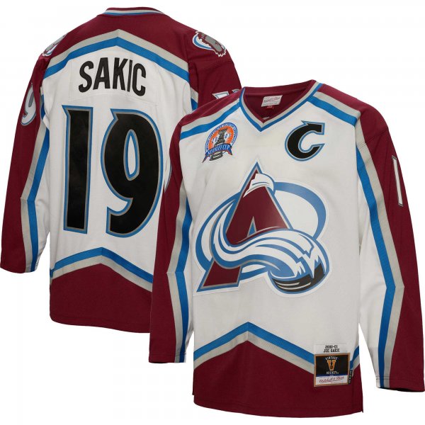 Men's Colorado Avalanche Joe Sakic Mitchell & Ness White Captain Patch 2000/01 Blue Line Player Jersey