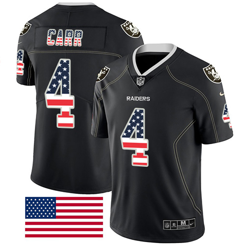 Nike Las Vegas Raiders #4 Derek Carr Black Men's Stitched NFL Limited Rush USA Flag Jersey