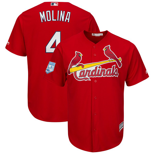 Men's St. Louis Cardinals #4 Yadier Molina Majestic Scarlet 2019 Spring Training Cool Base Player MLB Jersey