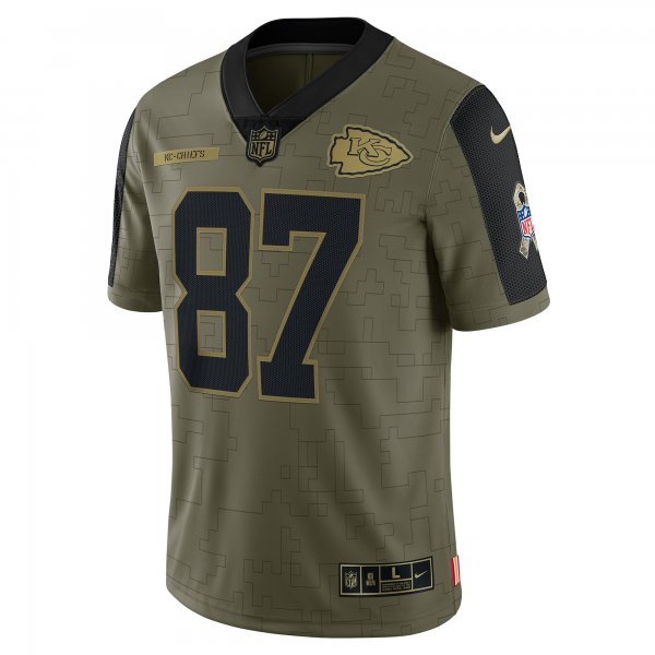 Men's Kansas City Chiefs Travis Kelce Nike Olive 2021 Salute To Service Limited Player Jersey