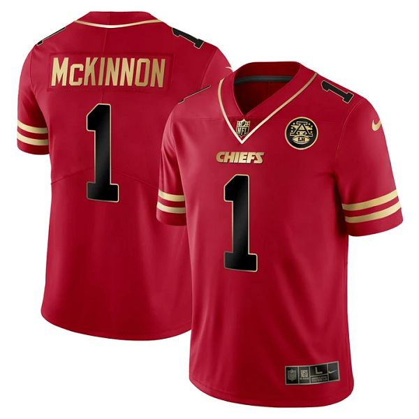 Men's Kansas City Chiefs #1 Jerick McKinnon Vapor Black Red Gold Limited All Stitched Jersey