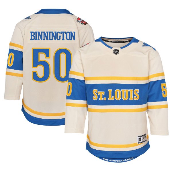 Jordan Binnington #50 St.Louis Blues Youth 2025 NHL Winter Classic Premier Player Cream Jersey