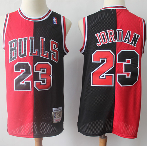 Men's Chicago Bulls #23 Michael Jordan Split Fashion Red/Black Stitched NBA Jersey