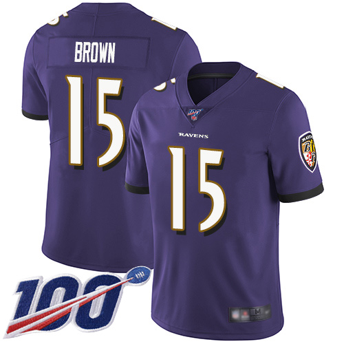 Baltimore Ravens #15 Marquise Brown Purple Team Color Men's Stitched NFL 100th Season Vapor Limited Jersey