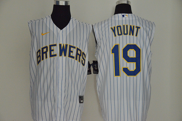 Men's Milwaukee Brewers #19 Robin Yount White 2020 Cool and Refreshing Sleeveless Fan Stitched MLB Nike Jersey