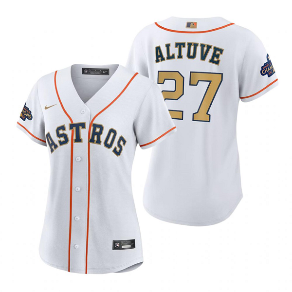 Women's Houston Astros MLB #27 Jose Altuve 2023 Gold Collection Cool Base Nike Jersey