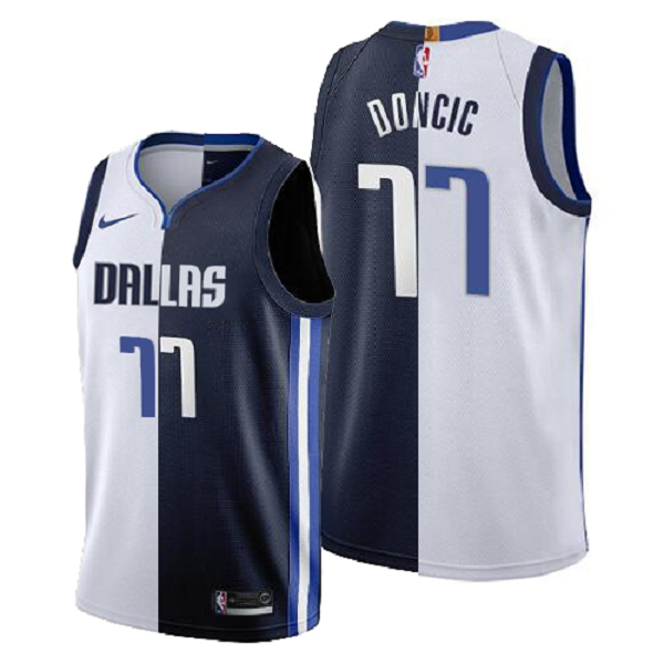 Men's Dallas Mavericks #77 Luka Doncic Navy White Split NBA Jersey