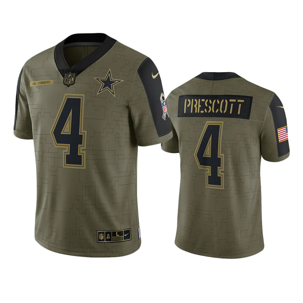 Dallas Cowboys Dak Prescott Olive 2021 Salute To Service Limited Men's NFL Jersey