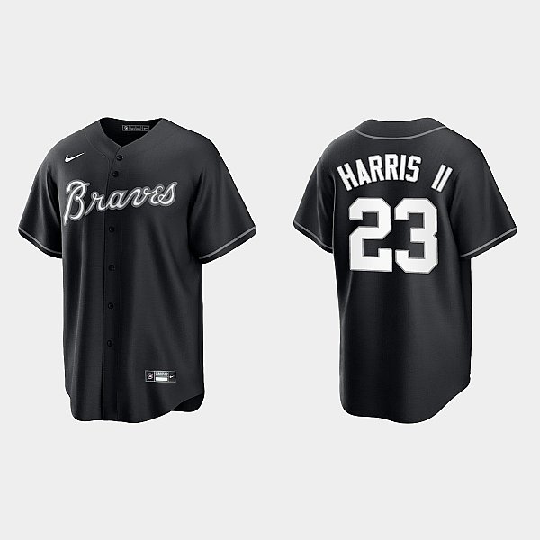 Men's Atlanta Braves #23 Michael Harris II Cool Base Official MLB Jersey - Black White