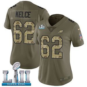 Women's Nike NFL Philadelphia Eagles #62 Jason Kelce Limited Olive/Camo 2017 Salute to Service Super Bowl LII Jersey