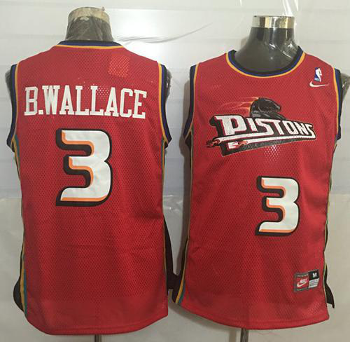 Men's Nike Detroit Pistons #3 Ben Wallace Red Throwback Stitched NBA Jersey