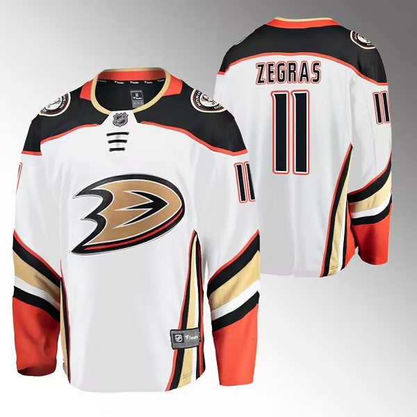 Men's Anaheim Ducks #11 Trevor Zegras White Away Breakaway Player NHL Jersey