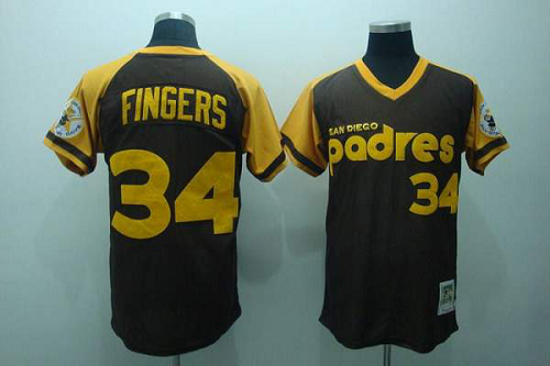 Mitchell And Ness San Diego Padres #34 Rollie Fingers Stitched Coffee Throwback MLB Jersey