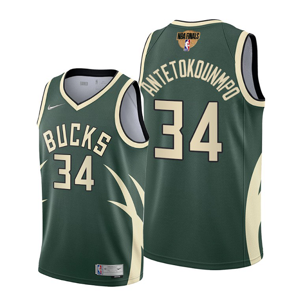 Men's Nike Milwaukee Bucks #34 Giannis Antetokounmpo Green 2021 NBA Playoffs Jersey