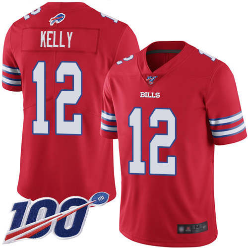 Men's Buffalo Bills #12 Jim Kelly Red Stitched NFL Limited Rush 100th Season Jersey