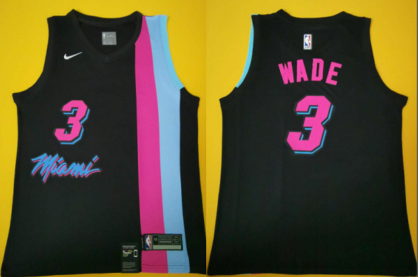 Men's Nike Miami Heat #3 Dwyane Wade Black Swingman Jersey