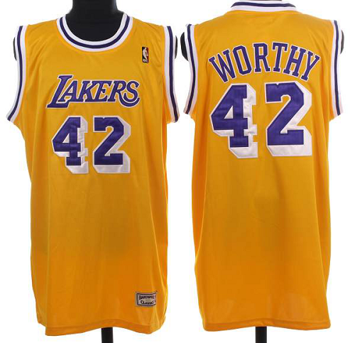 MitchellAndNess Men's Los Angeles Lakers #42 James Worthy Stitched Yellow Throwback NBA Jersey