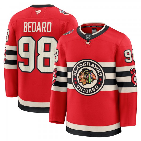 Connor Bedard #98 Chicago Blackhawks Fanatics 2025 NHL Winter Classic Premium Player Red Jersey