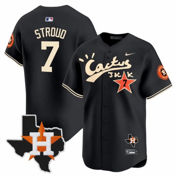 Men's Houston Astros #7 CJ Stroud Cactus Jack Stitched Limited Cool Base Black Jersey