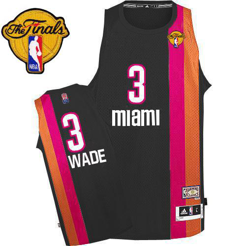 Men's Miami Heat #3 Dwyane Wade Black ABA Hardwood Classic With Finals Patch Stitched NBA Jersey