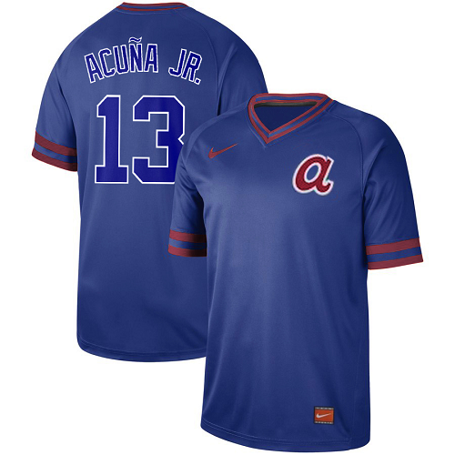 Men's Nike Atlanta Braves #13 Ronald Acuna Jr. Royals Royal Cooperstown Collection Legend V-Neck MLB Jersey