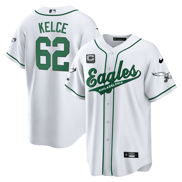 Men's Philadelphia Eagles #62 Jason Kelce White Baseball Stitched Jersey